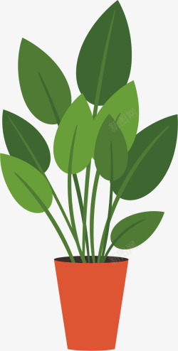 卡通盆栽水彩绿色植物矢量图高清图片