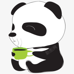 矢量手绘水杯坐着喝咖啡的大熊猫高清图片