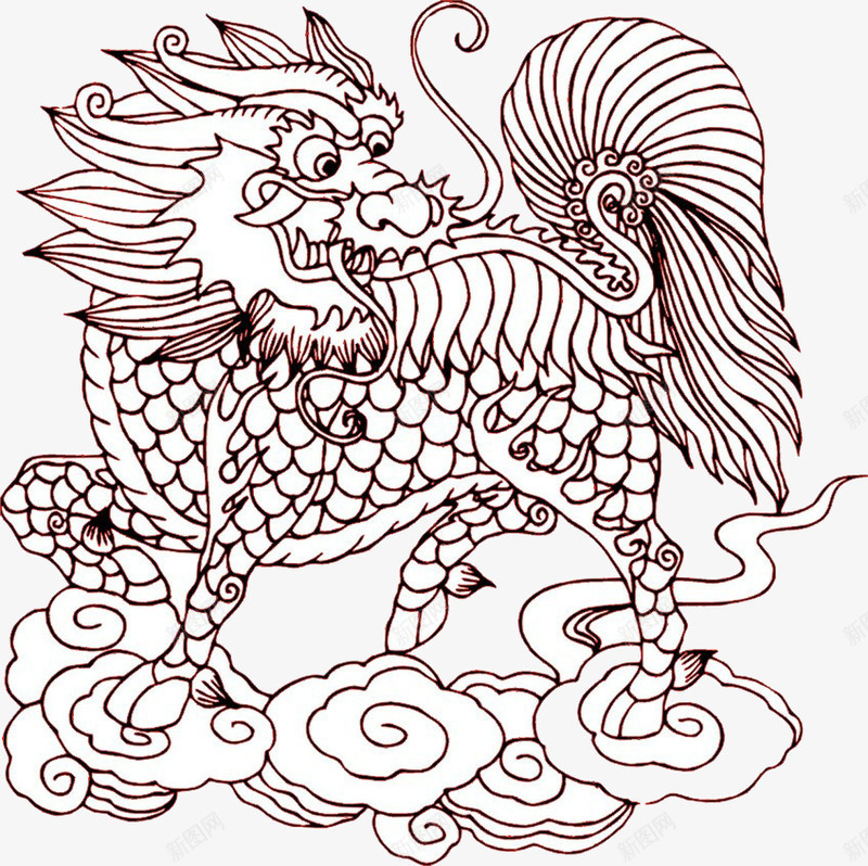 麒麟白描png免抠素材_88icon https://88icon.com 插画 水墨麒麟 白描画 神兽 麒麟