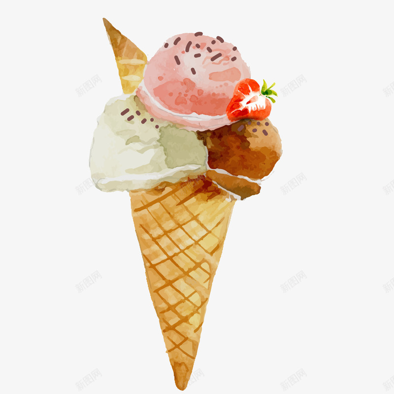 水彩手绘冰淇淋矢量图ai免抠素材_88icon https://88icon.com 冰淇淋 夏季 天猫吃货节 水彩 美食 食物 矢量图