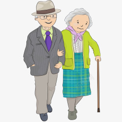 老年夫妇散步插画矢量图素材