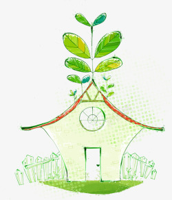 春天手绘植物房屋素材