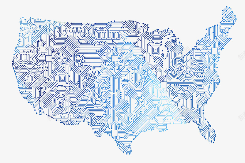 蓝色科技地图底纹png免抠素材_88icon https://88icon.com 电路线条 科技底纹 美国地图 蓝色科技