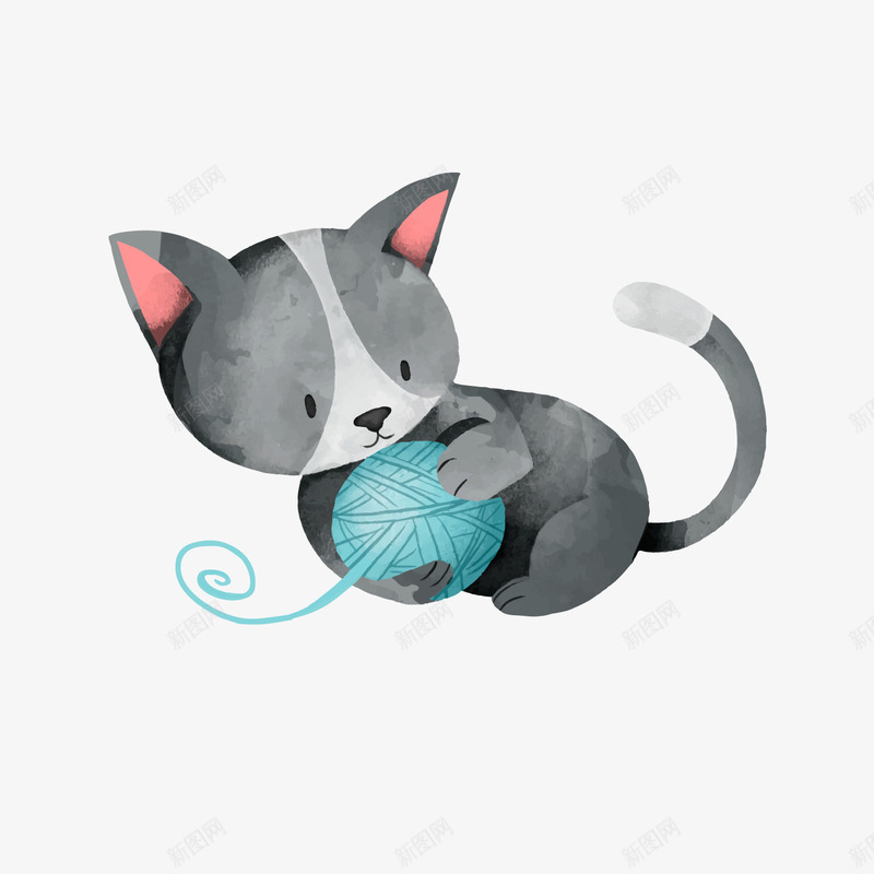 玩毛线的灰色小猫png免抠素材_88icon https://88icon.com 卡通动物 卡通猫咪 可爱小猫 灰色小猫 玩毛线的小猫