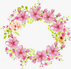 水彩蔷薇花粉色水彩手绘花花环花藤边框高清图片