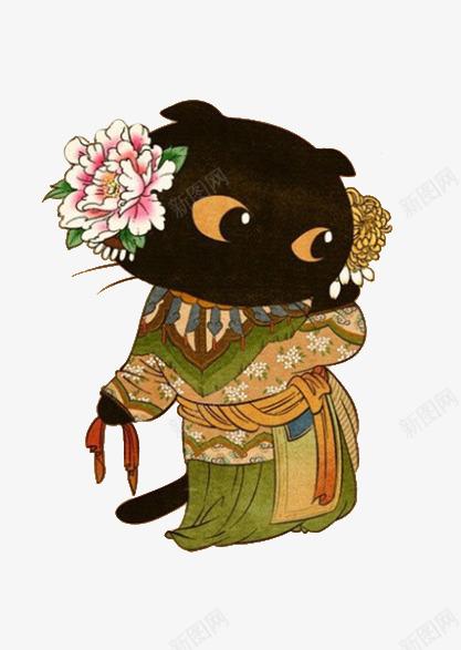头戴小花黑脸猫png免抠素材_88icon https://88icon.com 头戴 小花 黑脸