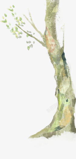 水彩树枝插画景观素材