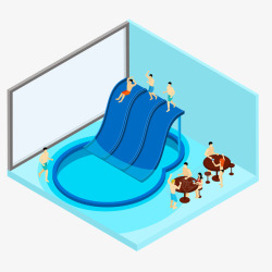 蓝色立体创意泳池元素矢量图素材