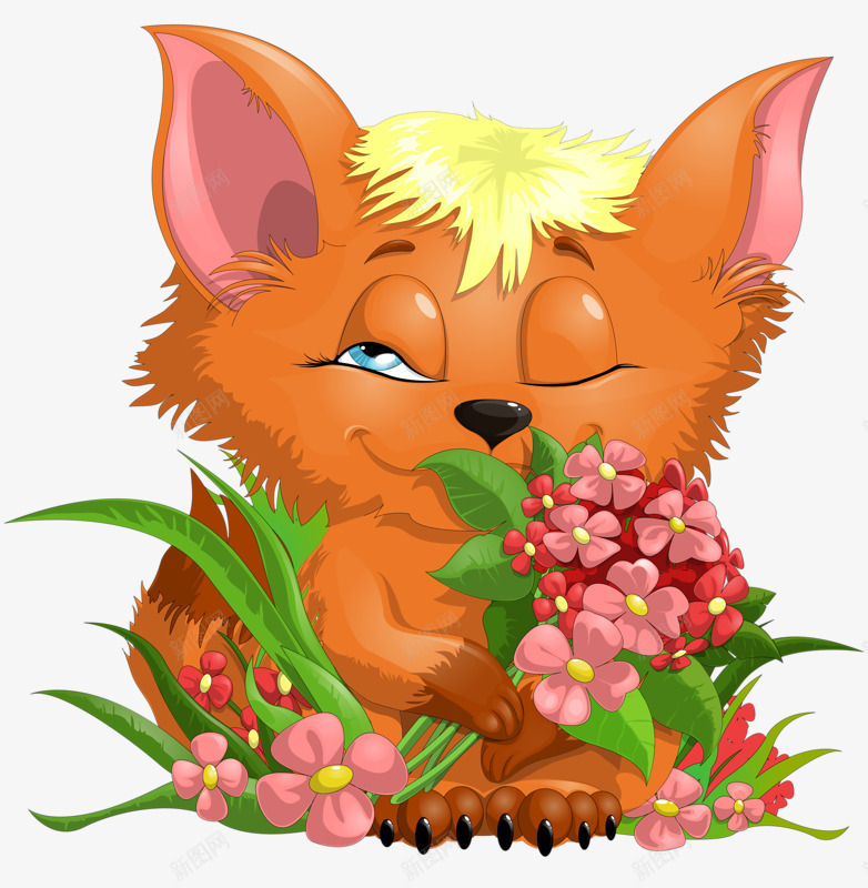 卡通动物png免抠素材_88icon https://88icon.com 宠物 小猫 棕色 花朵