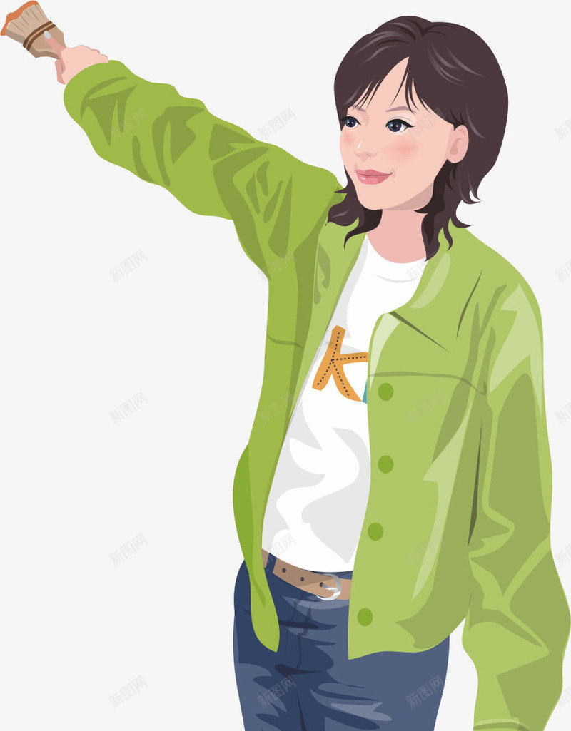 刷油漆美女png免抠素材_88icon https://88icon.com 卡通人物 油漆刷 油漆桶 站着 站着的人