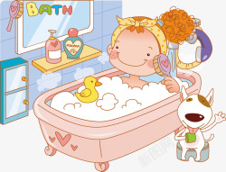 装饰卡通画女孩洗澡高清图片