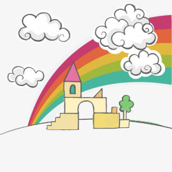 手绘背景彩虹和城堡素材