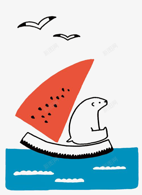 西瓜帆船png免抠素材_88icon https://88icon.com 创意 北极熊 卡通 帆船 手绘 插画 海鸥