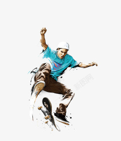 手绘滑板少年手绘炫酷滑板杂技人物插画高清图片
