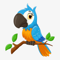 卡通鹦鹉树枝上的蓝色鹦鹉高清图片