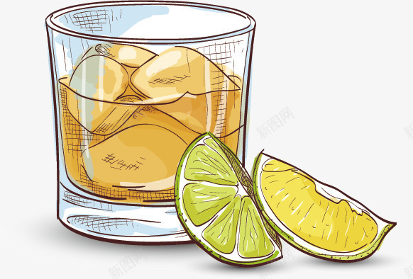 手绘矢量图ai免抠素材_88icon https://88icon.com 冰块 手绘 插画 柠檬汁 水果 水果饮料 餐厅饮料 矢量图