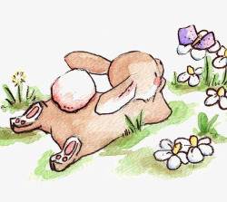 趴在草地上的小兔子素材