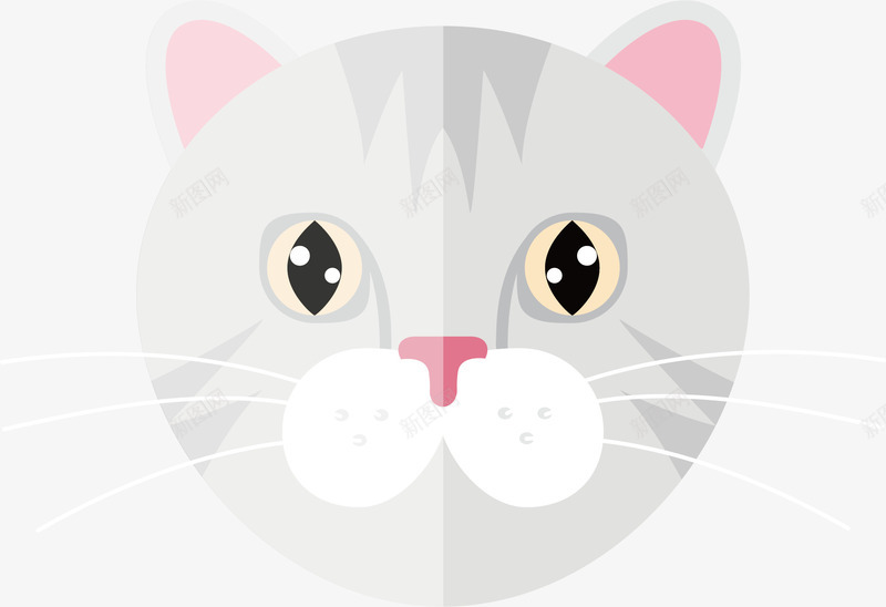 卡通灰色小猫脸部png免抠素材_88icon https://88icon.com 小猫 扁平化 脸 面部