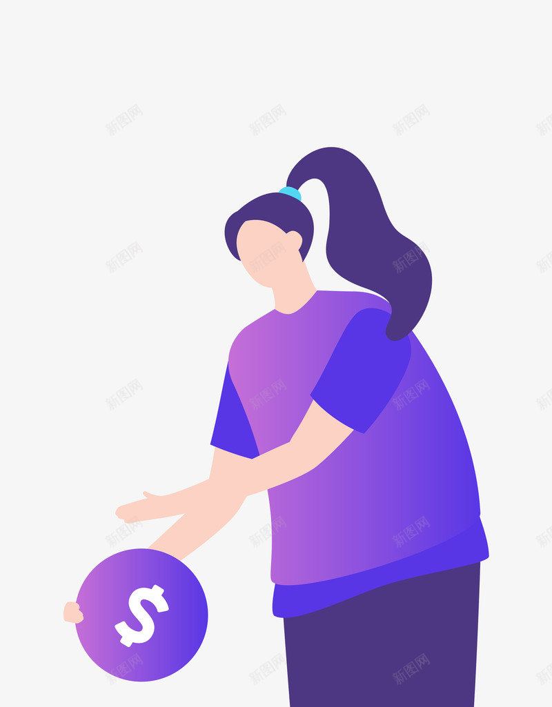 金融时尚渐变女性插画png免抠素材_88icon https://88icon.com 商务科技插画 扁平插画 手绘 插画 插画矢量图 时尚渐变女性 金融 金钱符号