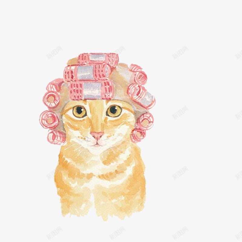 头戴卷发棒的小猫咪png免抠素材_88icon https://88icon.com 做头发 动物 卷发棒 可爱的 坐着 猫咪 眼睛