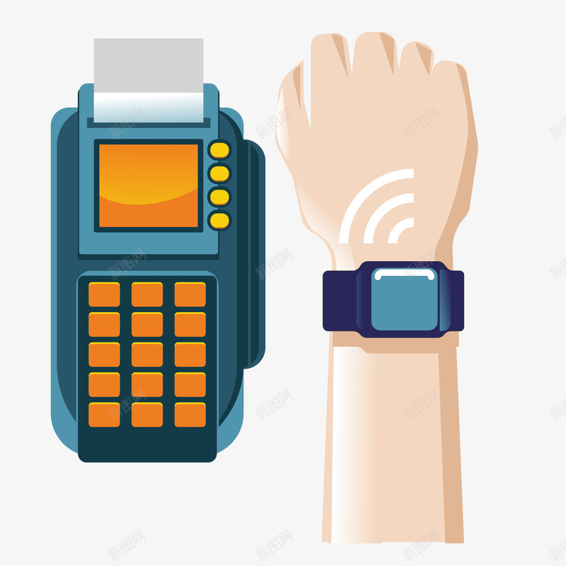 手绘智能手表感应支付界面png免抠素材_88icon https://88icon.com NFC pos机 刷卡平板 发票 感应支付 扫码 支付界面 智能手表