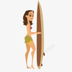 拿着冲浪板的女性人物矢量图素材
