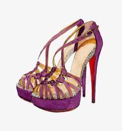 手绘紫色女士高跟鞋素材