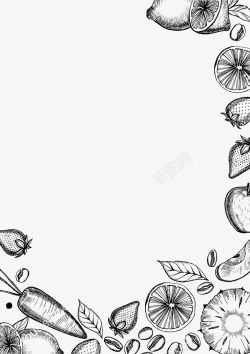 奶茶店招牌底板黑白手绘线条水果装饰菜单边框高清图片