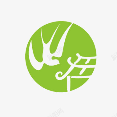 草绿色草绿色圆形燕子和屋檐图案标志图标图标