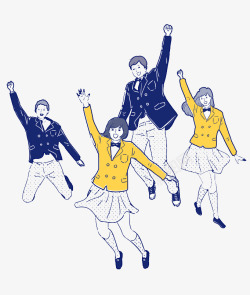 五四青年节插画手绘五四青年节跳跃的青年学生高清图片