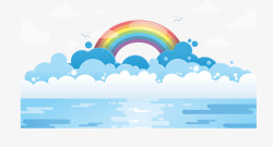 蓝色云端美丽彩虹矢量图素材
