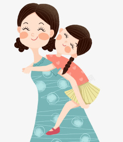 可爱的画面手绘可爱插画母亲节背着孩子的妈高清图片