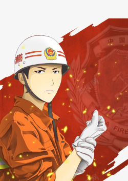中国消防小绿车插画手绘风帅气消防小哥壁纸海报高清图片