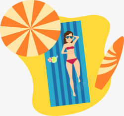 度假美女沙滩日光浴美女卡通插画高清图片