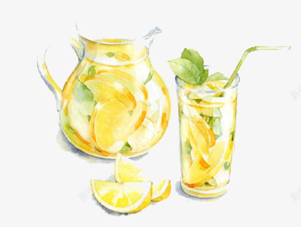 蜂蜜柚子茶png免抠素材_88icon https://88icon.com 卡通 彩色 手绘 柠檬 水彩 蜂蜜柚子茶 装饰