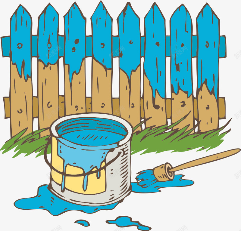 蓝色油漆桶和栏杆矢量图eps免抠素材_88icon https://88icon.com 卡通油漆 栏杆 油桶 矢量油漆 蓝色油漆桶 矢量图