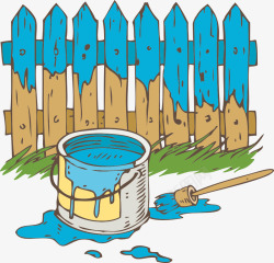 蓝色油漆桶和栏杆矢量图素材