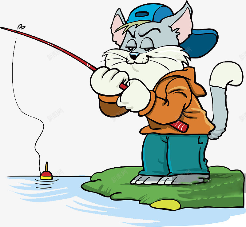 等待鱼上钩的一只小猫png免抠素材_88icon https://88icon.com 卡通 宣传 小猫钓鱼 平面设计 等待中 造型