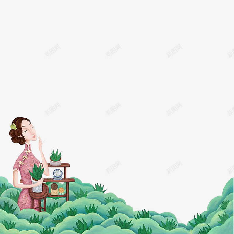 自信旗袍女人时尚插画png免抠素材_88icon https://88icon.com 宣传海报广告PNG 护肤品 时尚插画人物 绿色 自信人物 自信旗袍女人 草地