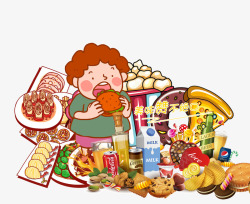 零食干果海报卡通手绘胖子吃货插画高清图片