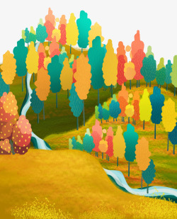秋天森林手绘立秋唯美插画高清图片