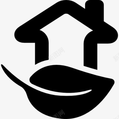农村酒店象征房屋建筑与大叶子的形状图标图标