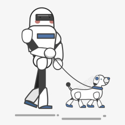 手绘机器人遛狗元素矢量图素材