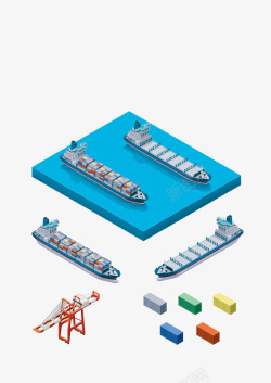 航运3D立体货船码头高清图片