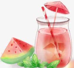 夏季西瓜夏天手绘西瓜汁饮品插画高清图片