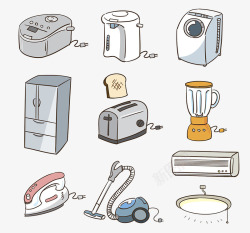 厨卫电器卡通插画家电集合高清图片