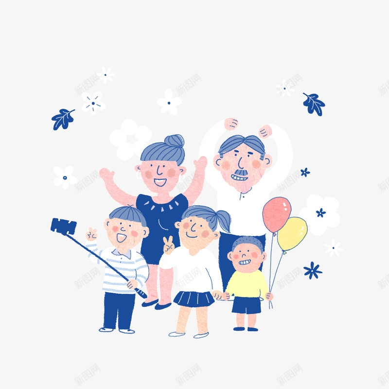 卡通出游全家自拍插画png免抠素材_88icon https://88icon.com 全家福 全家福照片 出游全家自拍 家庭 家庭人物形象 手绘人物 手绘家庭