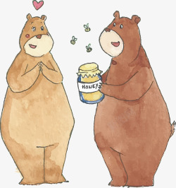 情侣棕熊手绘水彩棕熊情侣矢量图高清图片