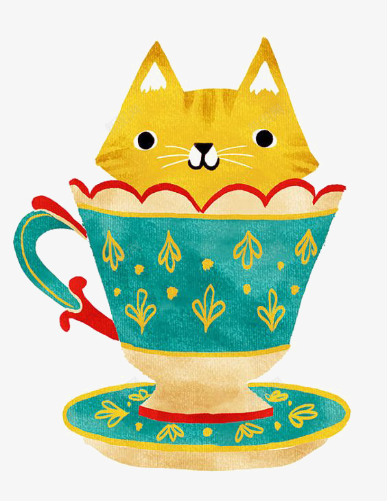 杯子里的小猫png免抠素材_88icon https://88icon.com 下午茶 小猫 插画 英式 茶杯