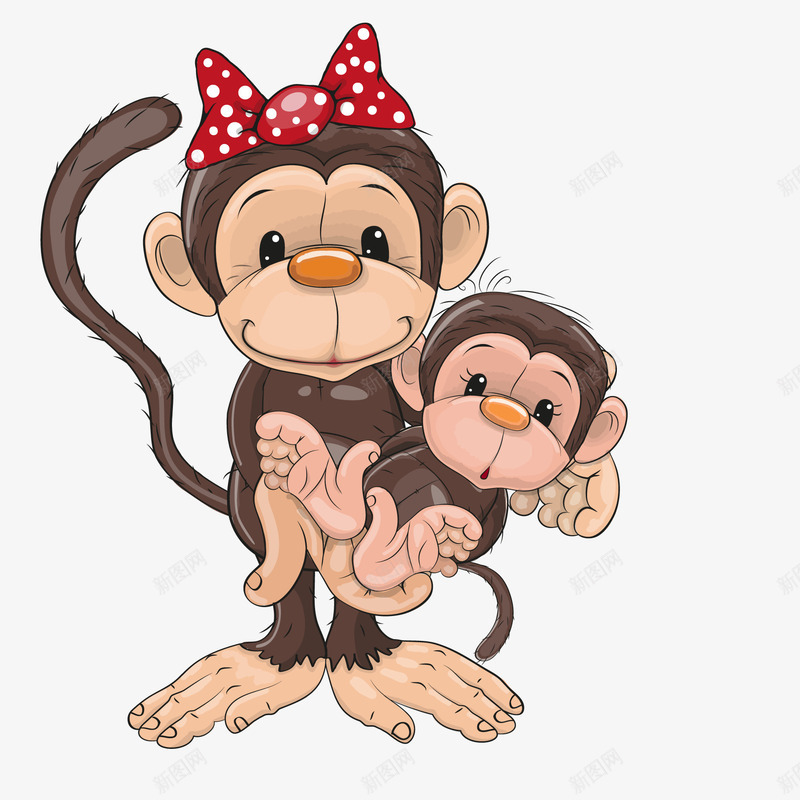 卡通可爱的猴子家庭矢量图ai免抠素材_88icon https://88icon.com 动物 卡通 可爱 家庭设计 猴子 蝴蝶结 矢量图